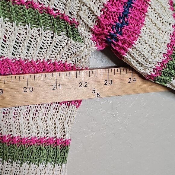 LOFT V-Neck Sweater with Pink, Green, and Cream Stripes Loose Knit Medium - Picture 8 of 8